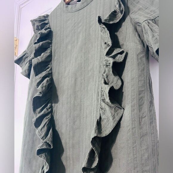 English Factory Nordstrom Olive Green Ruffle Shirt Dress XS - Picture 3 of 8